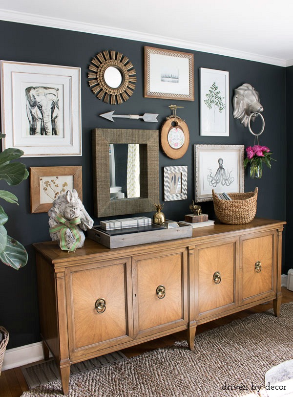 My Five Favorite Tips for Mixing Metals in Home Decor - Eclectic Gallery Wall Thats A Fun Mix Of Art Print Mirrors AnD Unique Wall Art