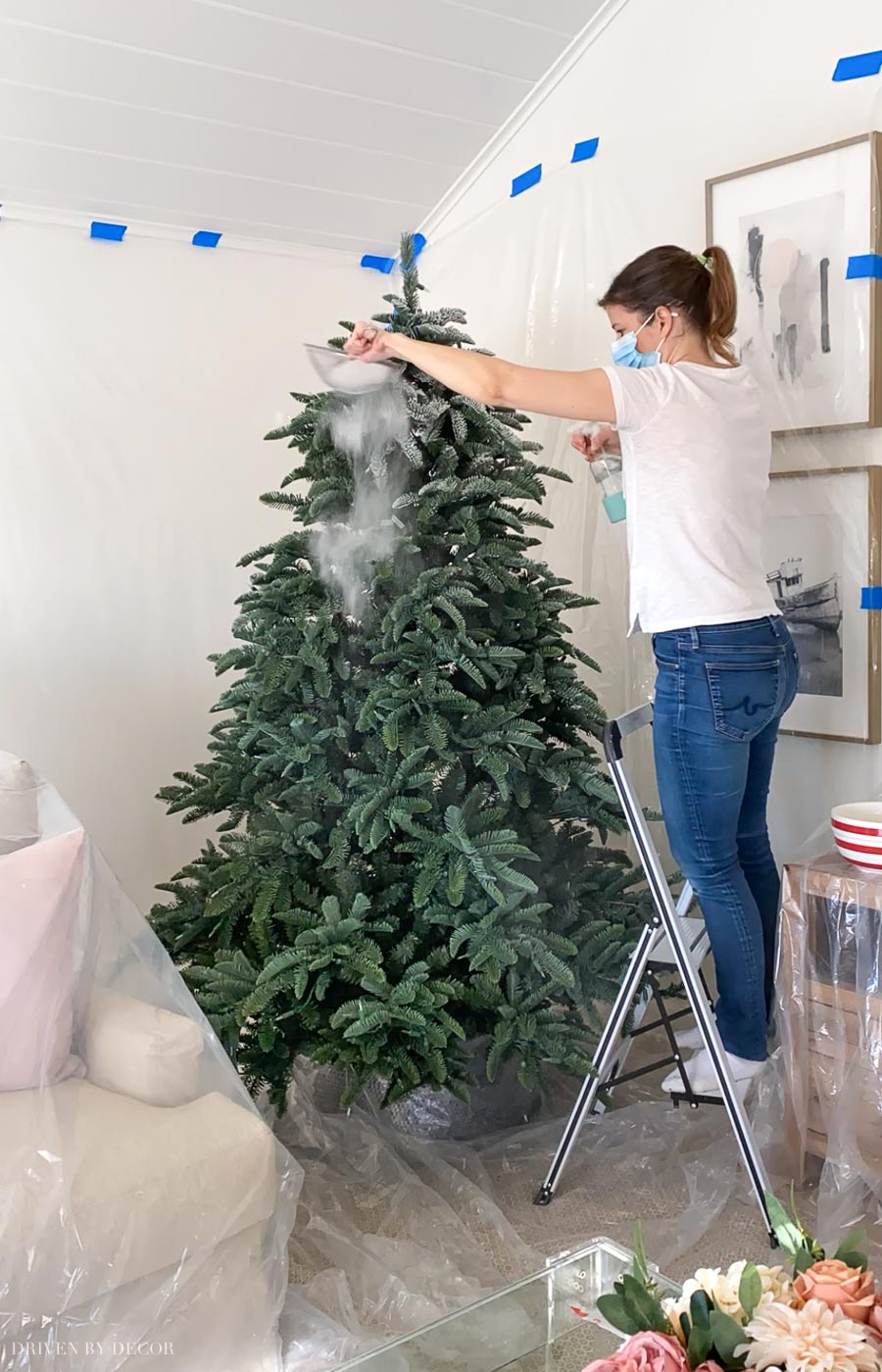 How to Flock a Christmas Tree Step by Step! - Driven by Decor