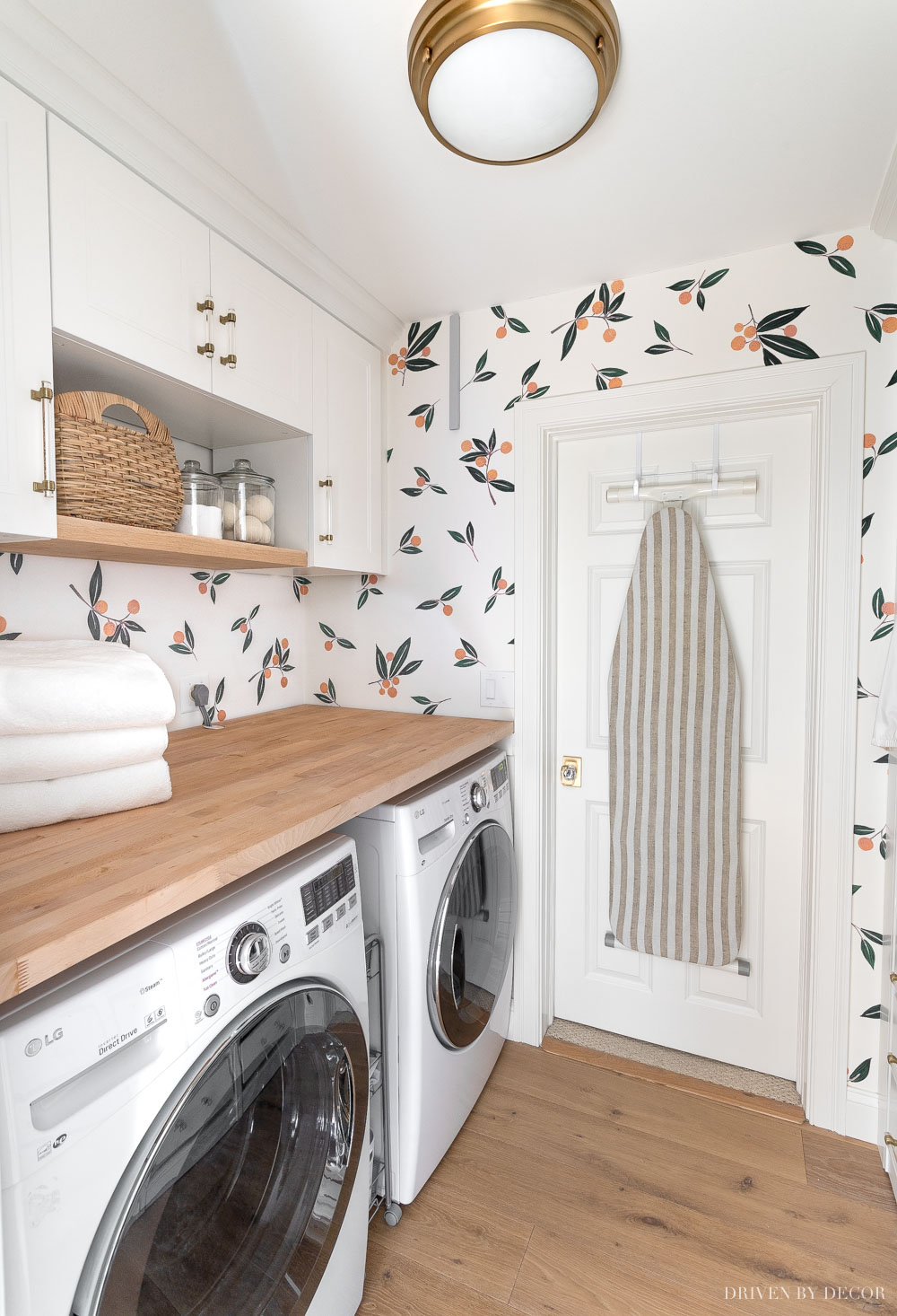 Love the IKEA cabinets above the washer and dryer in our laundry room!