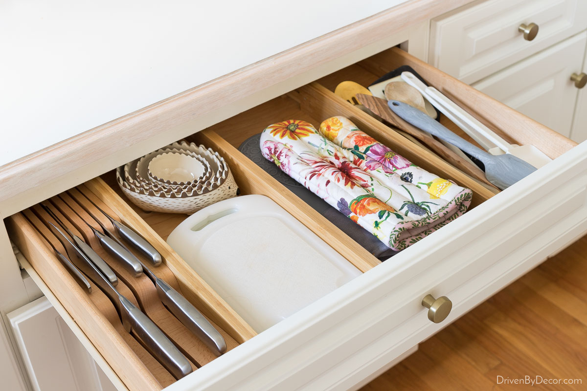 *UPGRADED* Kitchen Drawer Dividers w/Inserts and Liner - Adjustable Bamboo  Organizers for Drawers - Spring Loaded, Large for Utensils and Deep for