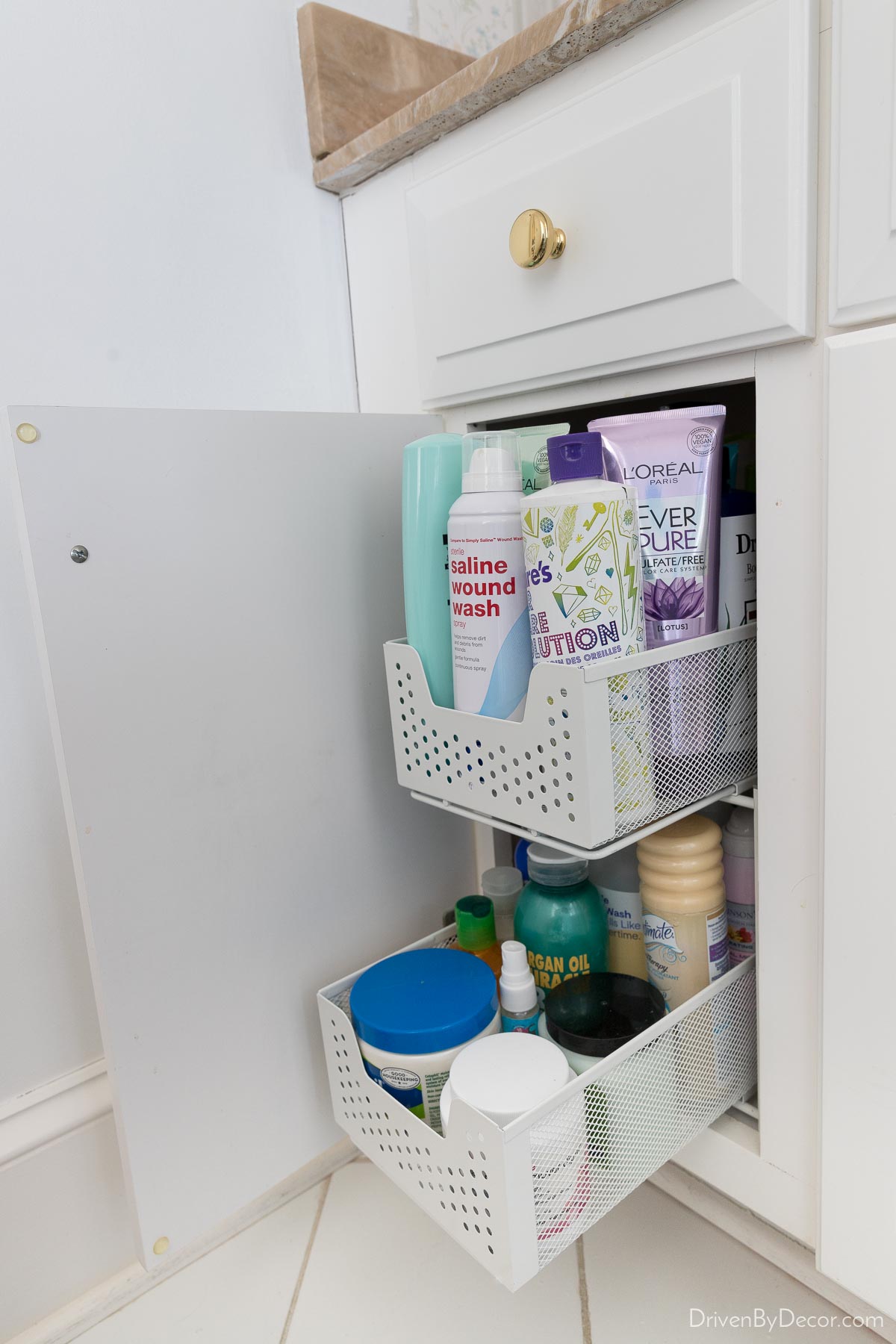 under sink roll outs maximize your cabinet space. www.helpyourshelves.com  Under  sink organization bathroom, Bathroom cabinet organization, Diy bathroom