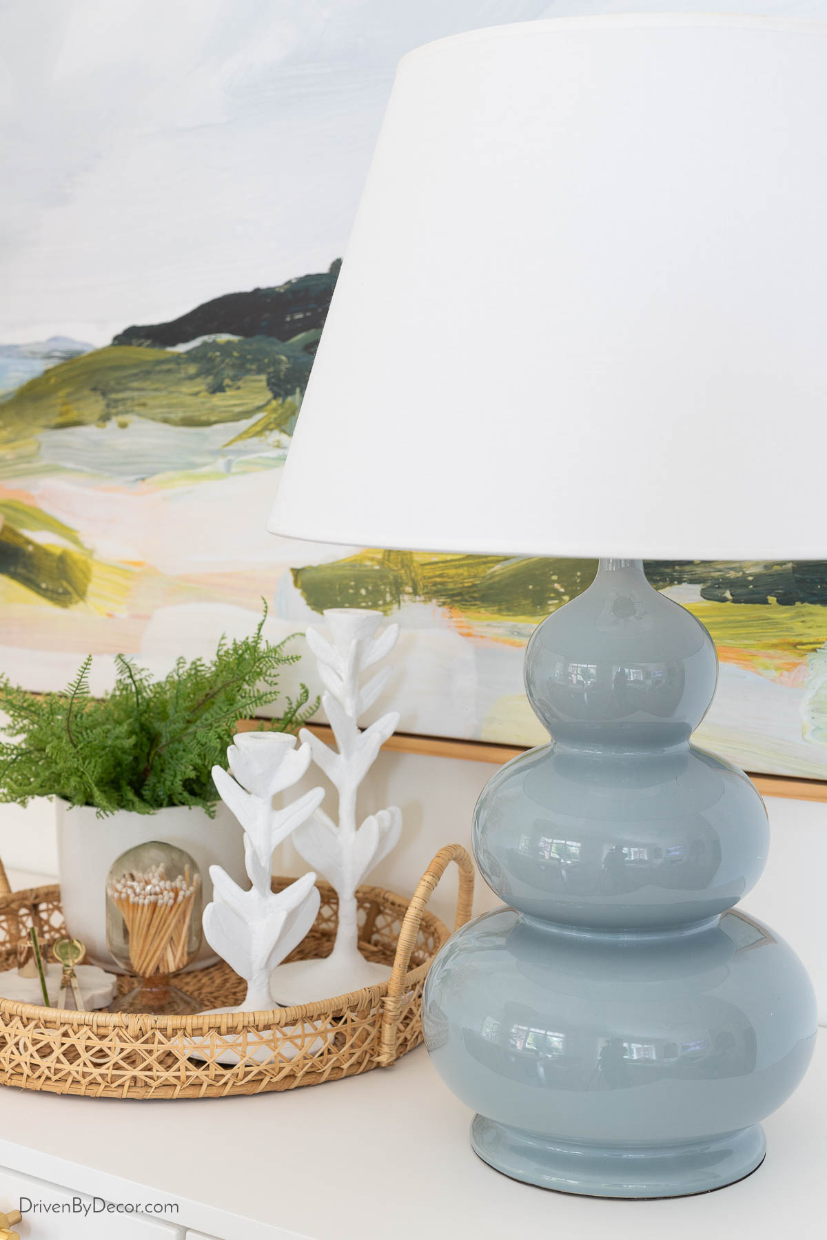 Blue gourd lamp in dining room