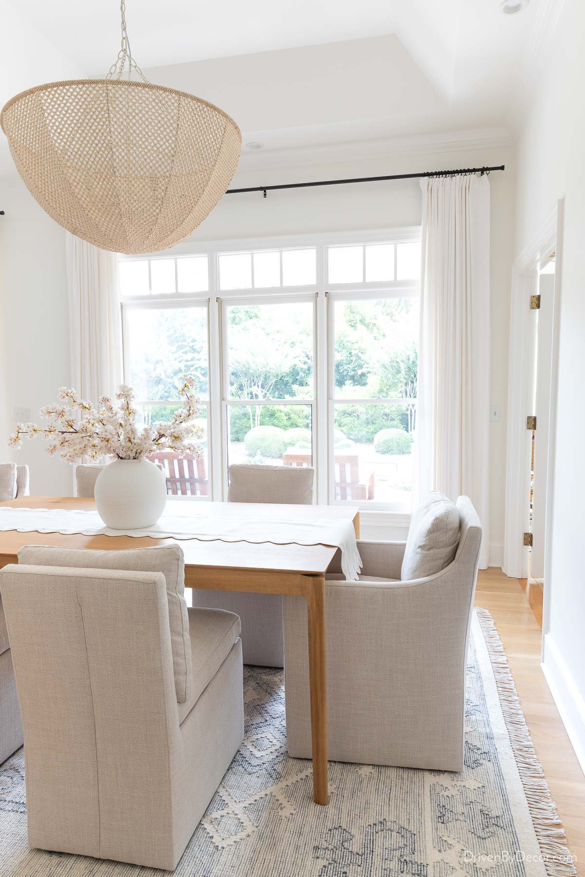 White curtains in dining room