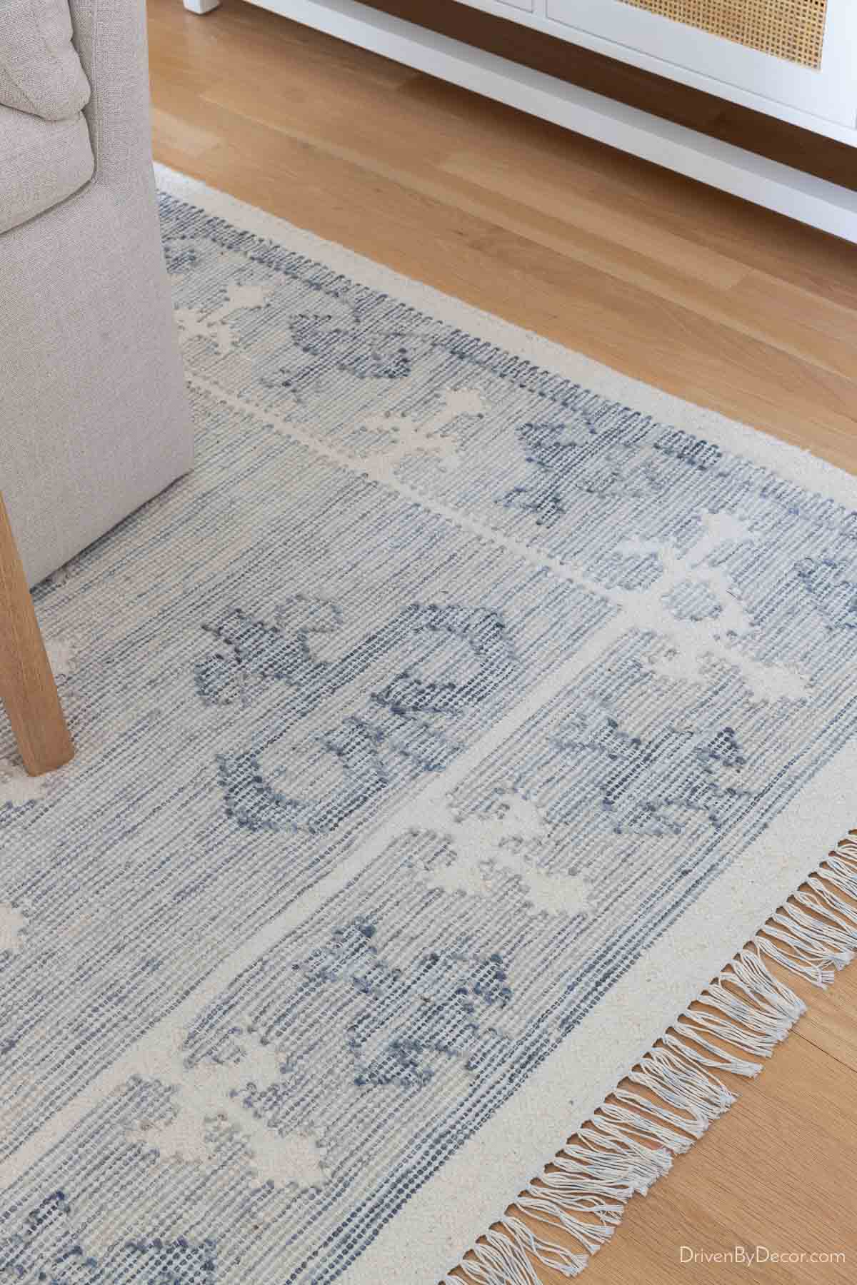 Blue and white flatweave rug