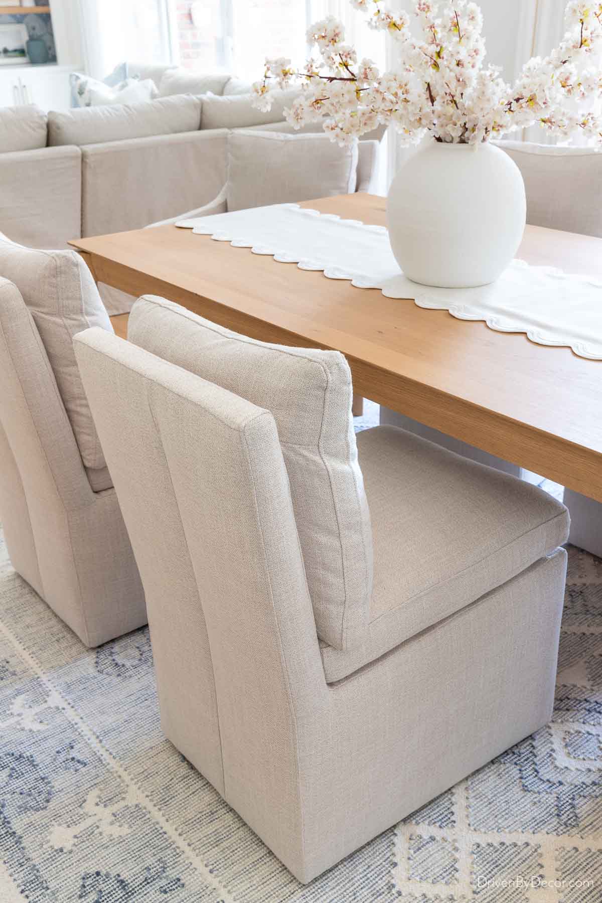 Upholstered dining room chairs on casters