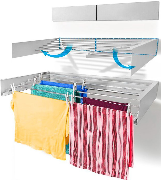 Wall mounted drying rack for a laundry room