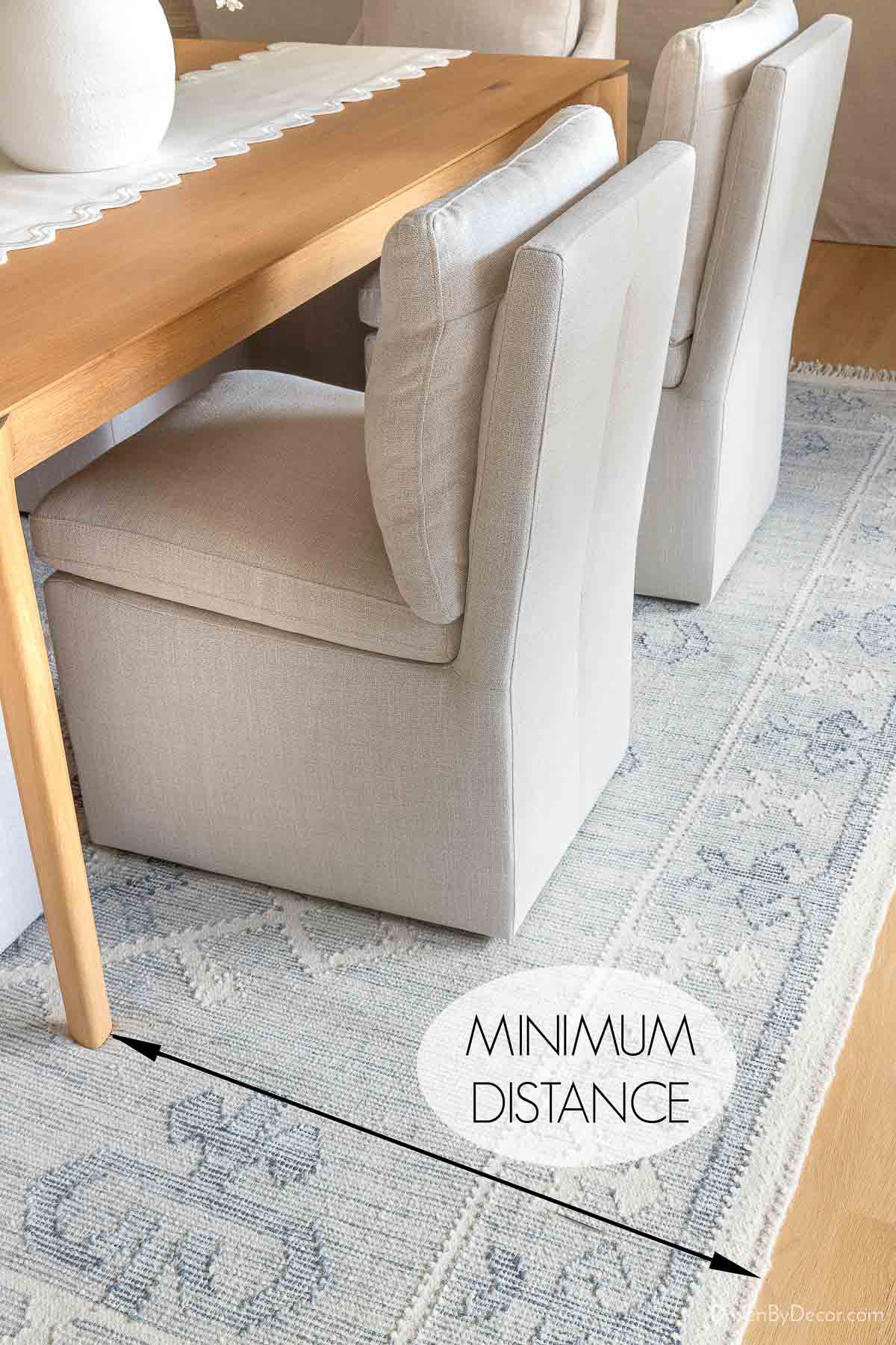 Minimum distance from table to edge of dining room rug