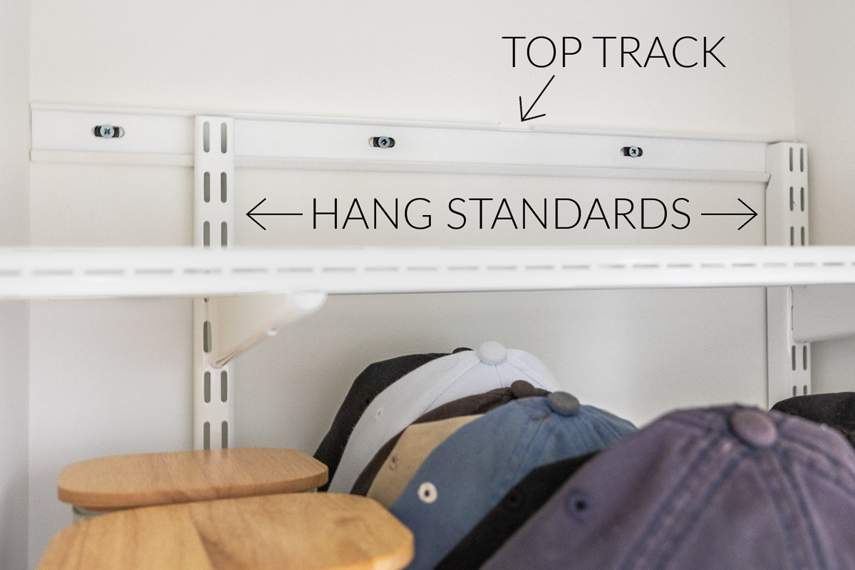 Elfa System Top Track and Hang Standards para la organización del armario